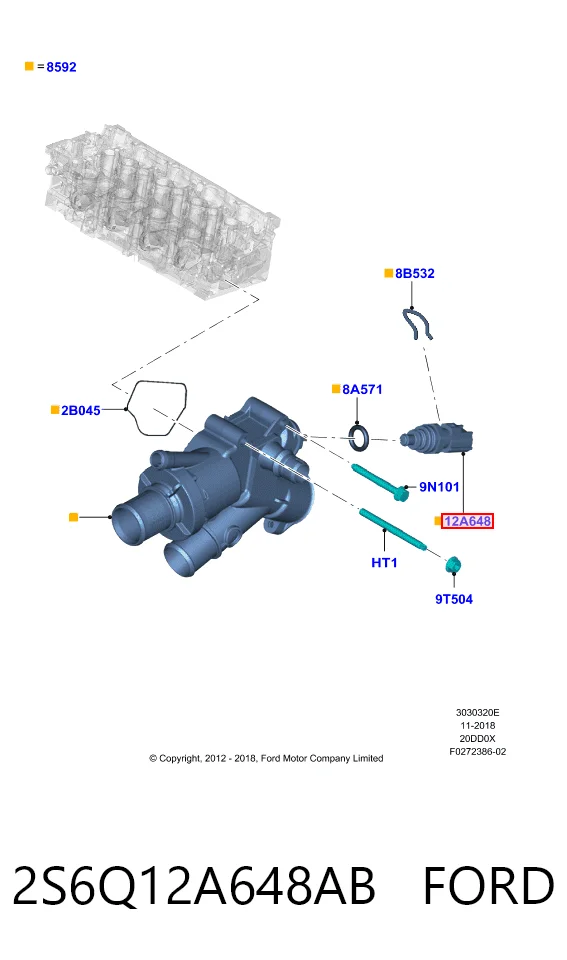 2S6Q12A648AB Ford Sensor de temperatura do fluido de esfriamento
