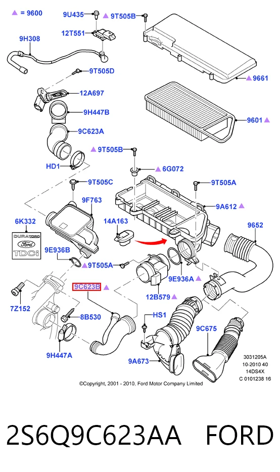 2S6Q9C623AA Ford Cano derivado de ar do medidor de consumo do ar