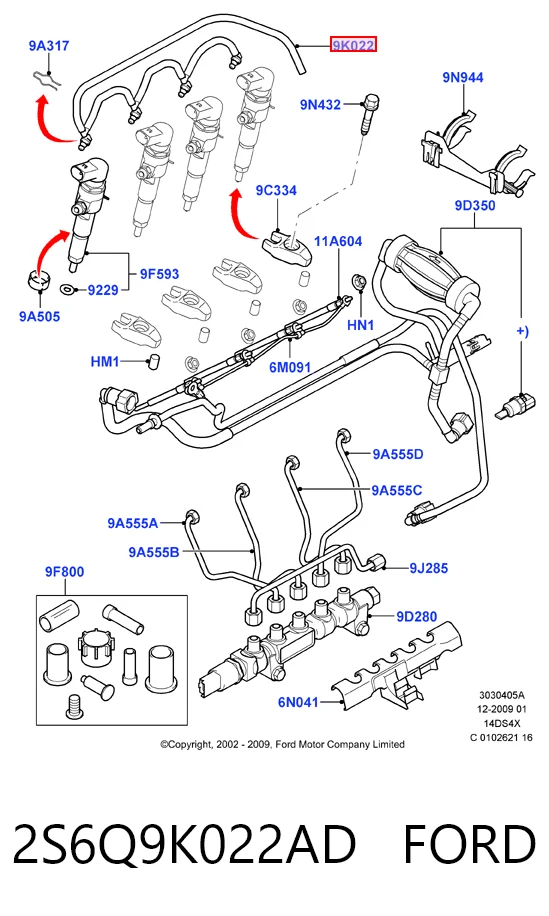 2S6Q9K022AD Ford Tubo de combustível, inverso desde os injetores