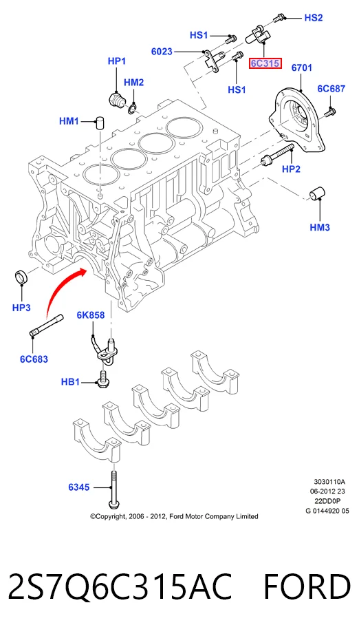 2S7Q6C315AC Ford Sensor de posição (de revoluções) de cambota