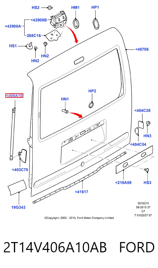 Amortecedor de tampa de porta-malas (de 3ª/5ª porta traseira) para Ford Connect TC7