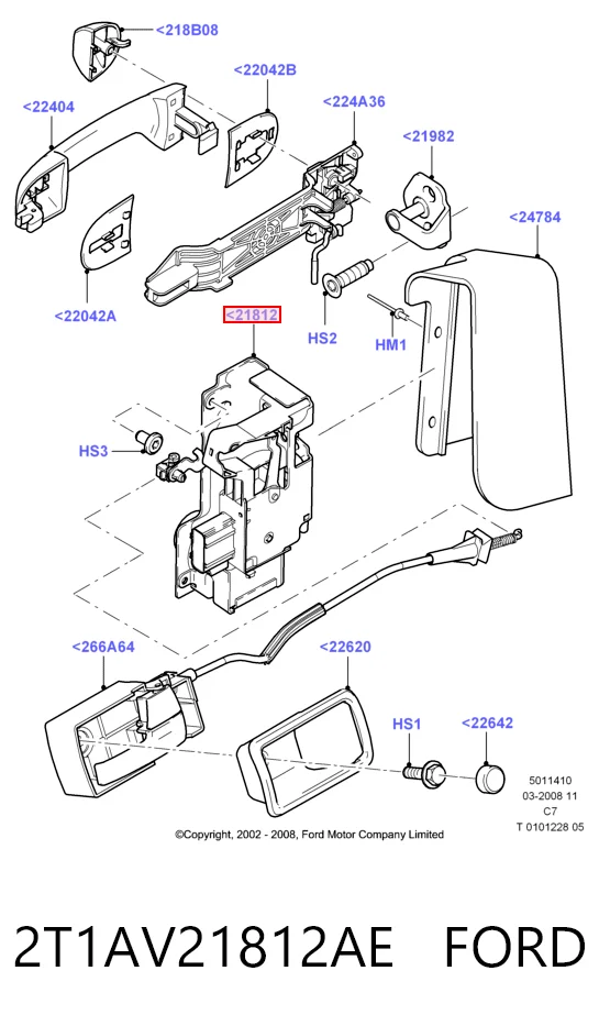 2T1AV21812AE Ford Fecho da porta dianteira direita