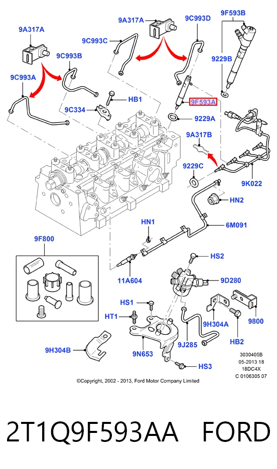 2T1Q9F593AA Ford Injetor de injeção de combustível