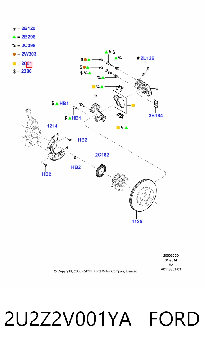 2U2Z2V001YA Ford Sapatas do freio dianteiras de disco