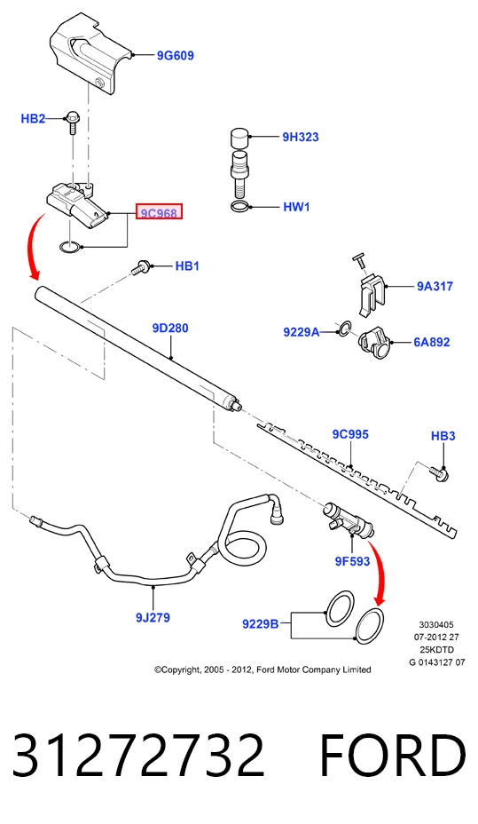 31272732 Ford Sensor de pressão de combustível