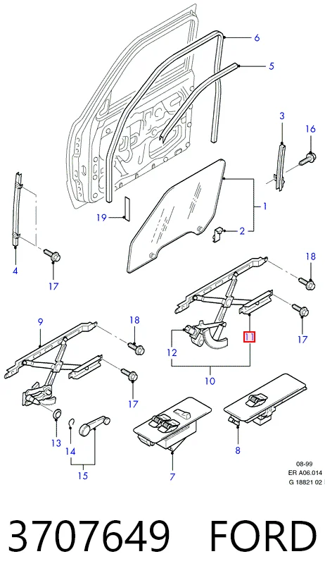 Mecanismo de acionamento de vidro da porta dianteira esquerda para Ford Ranger  EQ