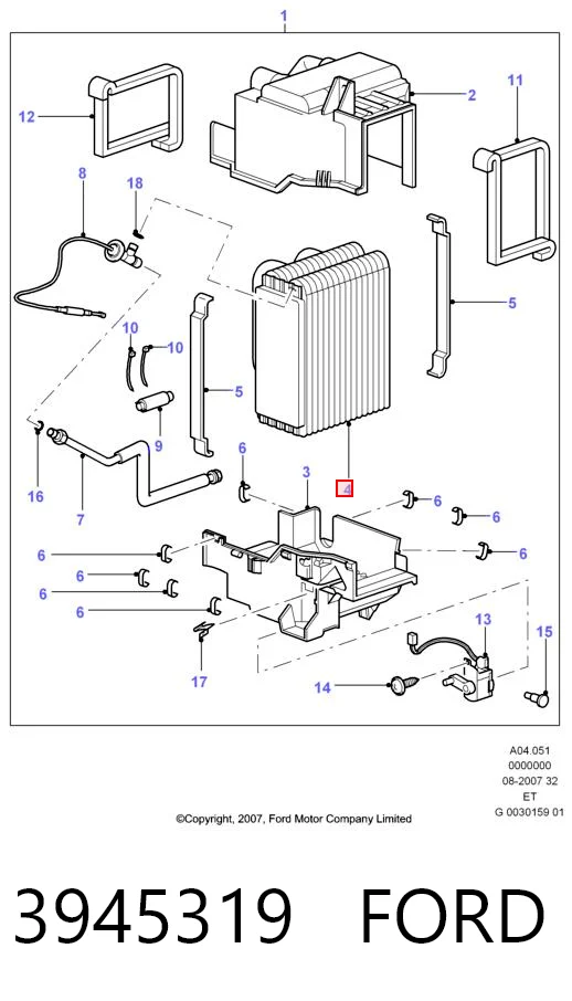 3945319 Ford Vaporizador de aparelho de ar condicionado