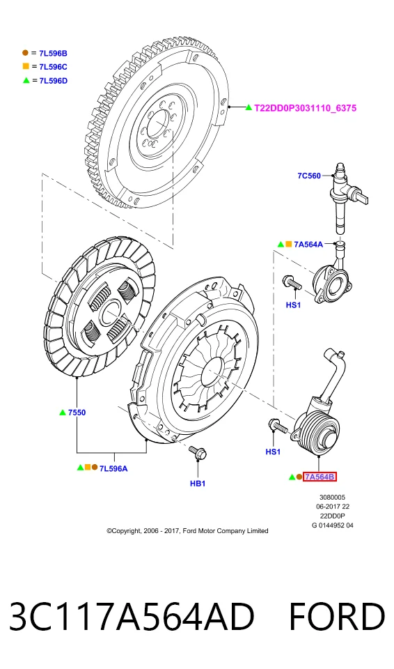 3C117A564AD Ford Cilindro de trabalho de embraiagem montado com rolamento de desengate