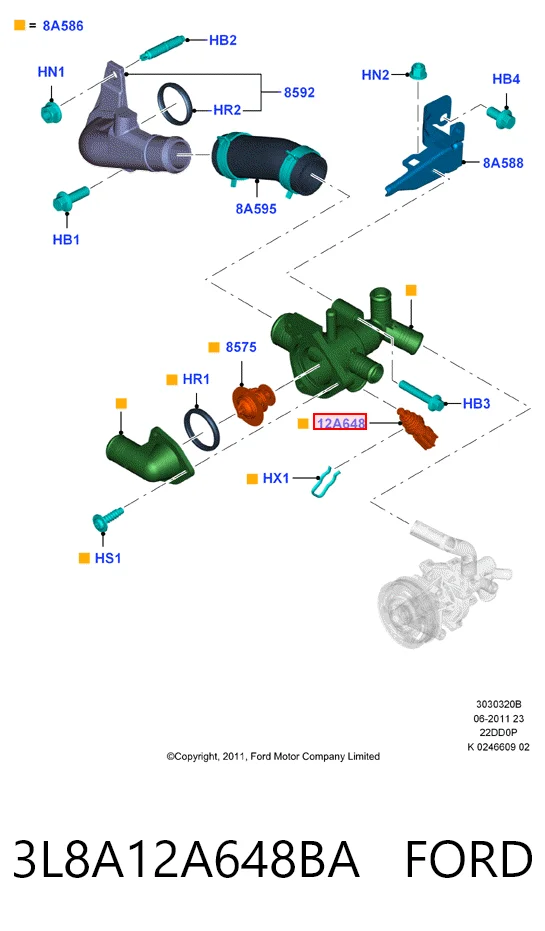 3L8A12A648BA Ford Sensor de temperatura do fluido de esfriamento
