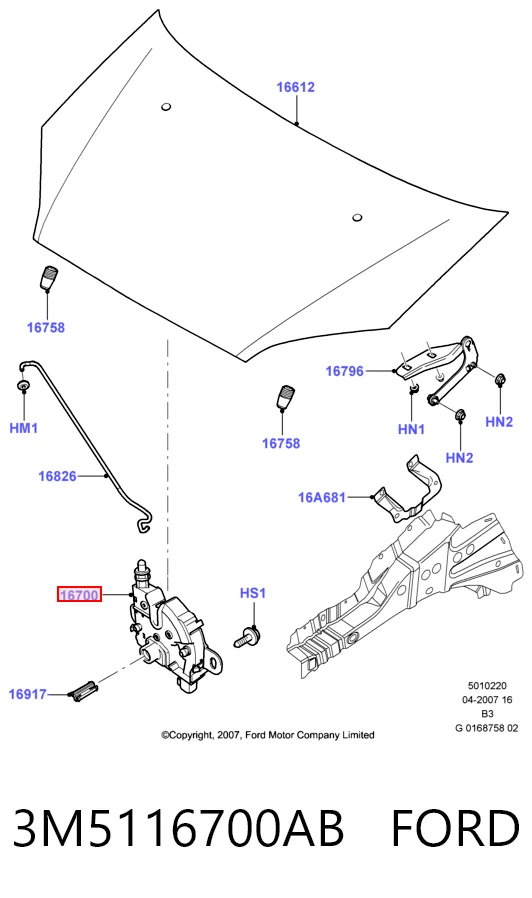 3M5116700AB Ford Fecho da capota