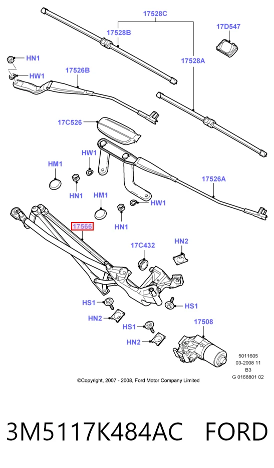  Trapézio de limpador pára-brisas Ford C-Max monovolume (DM2) (2003 - 2007) 
