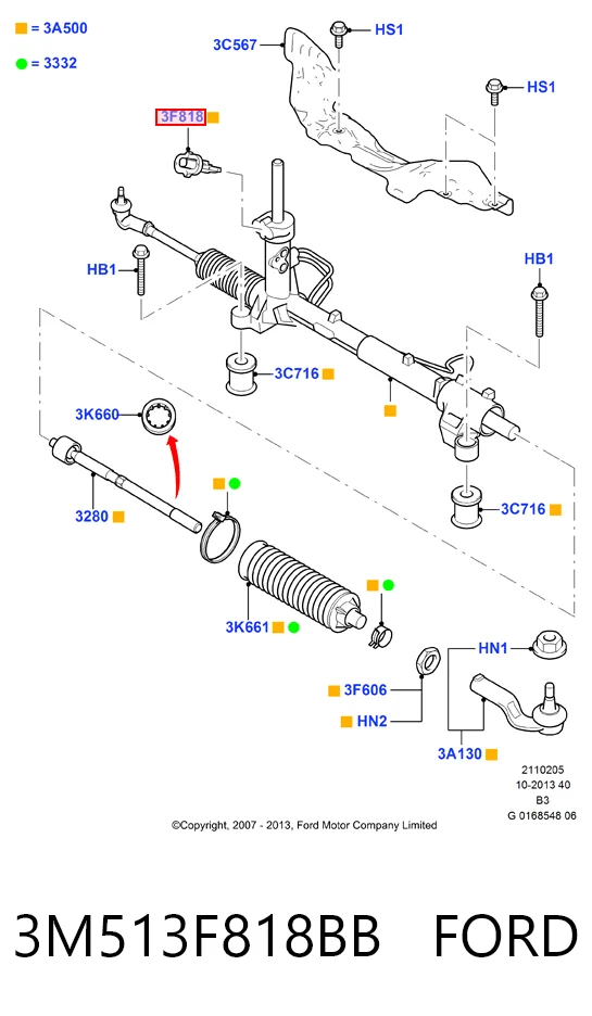 3M513F818BB Ford Sensor do ângulo de viragem do volante de direção