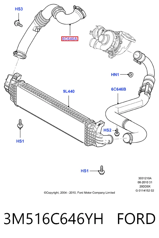 3M516C646YH Ford Mangueira (cano derivado) de intercooler