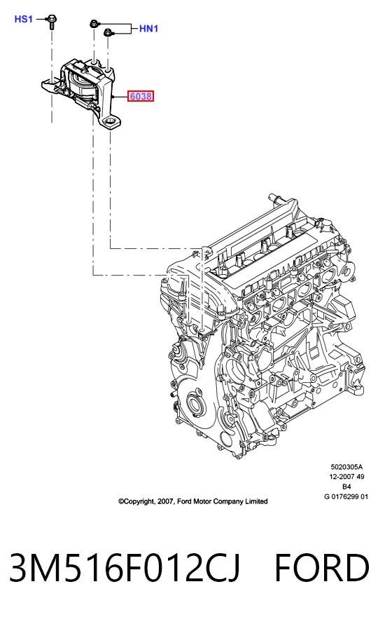 3M516F012CJ Ford Coxim (suporte) direito dianteiro de motor