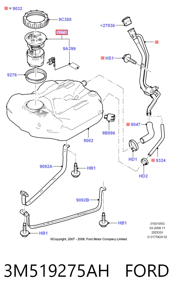 3M519275AH Ford Módulo de bomba de combustível com sensor do nível de combustível