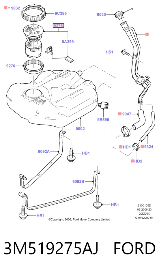 3M519275AJ Ford Módulo de bomba de combustível com sensor do nível de combustível