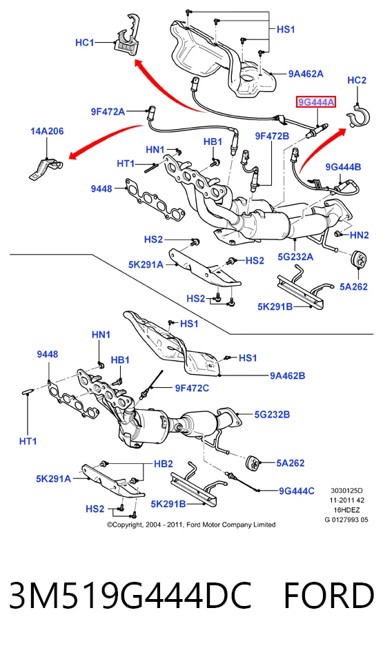 3M519G444DC Ford Sonda lambda, sensor de oxigênio até o catalisador
