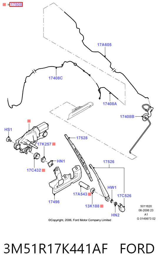 3M51R17K441AF Ford Motor de limpador pára-brisas de vidro traseiro