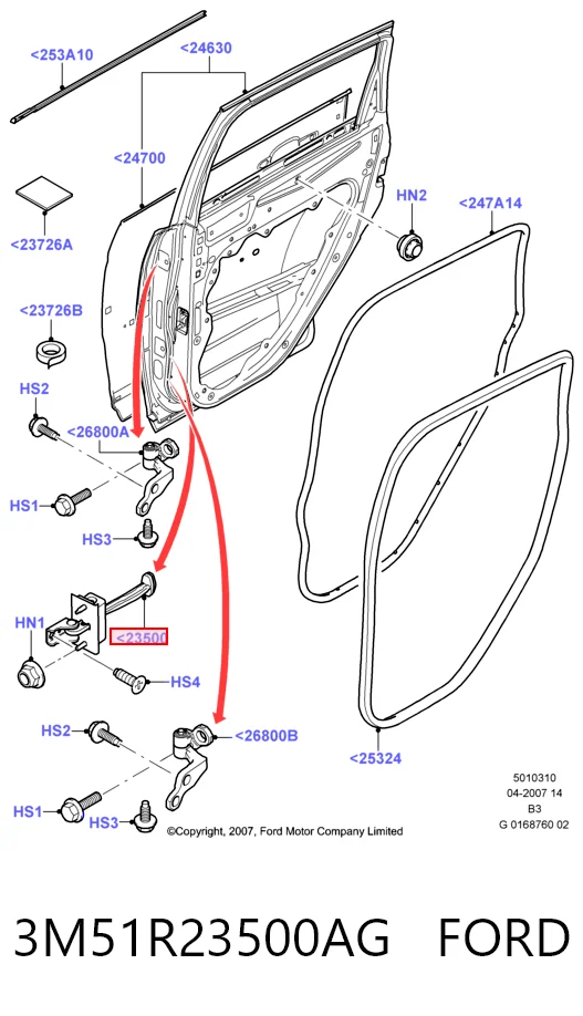 3M51R23500AG Ford Limitador dianteiro de abertura de porta