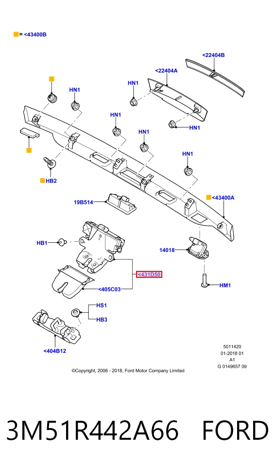 3M51R442A66 Ford Fecho de tampa de porta-malas (de 3ª/5ª porta traseira)