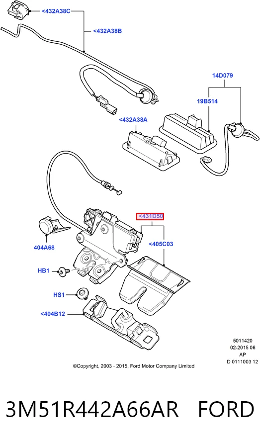 3M51R442A66AR Ford Fecho de tampa de porta-malas (de 3ª/5ª porta traseira)