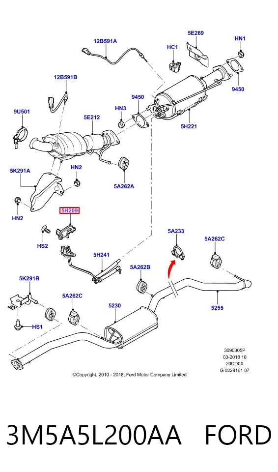 3M5A5L200AA Ford Sensor de pressão dos gases de escape