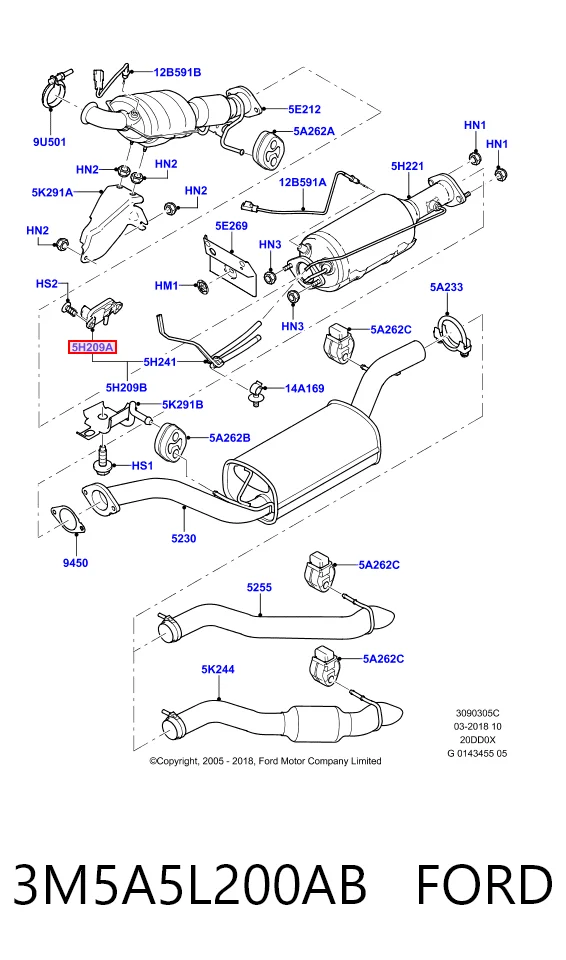 3M5A5L200AB Ford Sensor de pressão dos gases de escape
