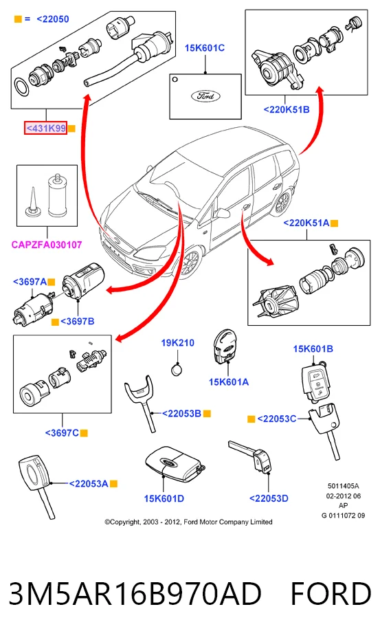 3M5AR16B970AD Ford Fecho da capota