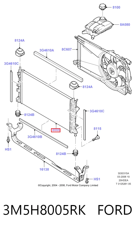 3M5H8005RK Ford Radiador de esfriamento de motor