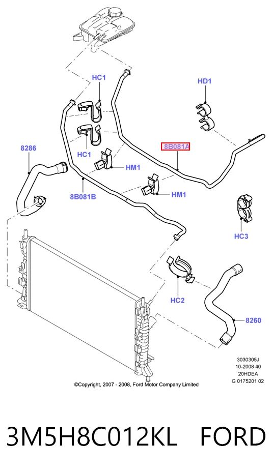 3M5H8C012KL Ford Mangueira (cano derivado) do sistema de esfriamento