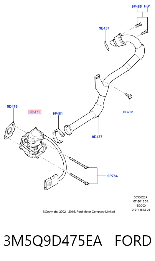 3M5Q9D475EA Ford Válvula EGR de recirculação dos gases