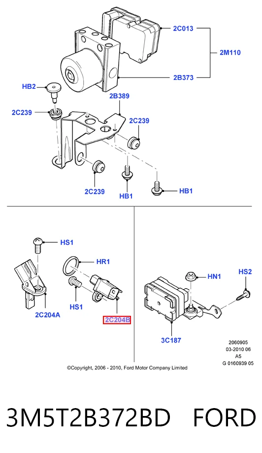 3M5T2B372BD Ford Sensor ABS traseiro