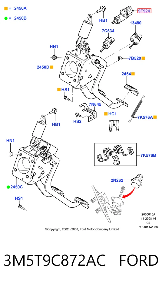 3M5T9C872AC Ford Sensor de ativação do sinal de parada