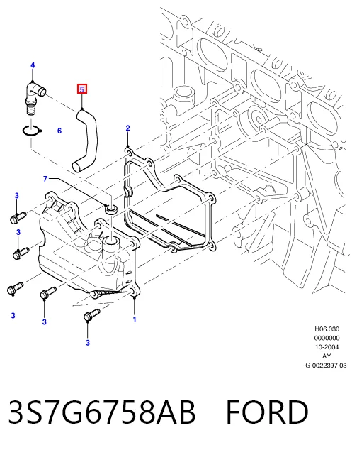Cano derivado de ventilação de cárter (de separador de óleo) Ford Mondeo III B4Y