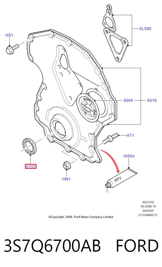3S7Q6700AB Ford Vedação dianteira de cambota de motor