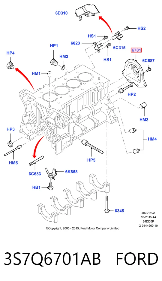 3S7Q6701AB Ford Vedação traseira de cambota de motor