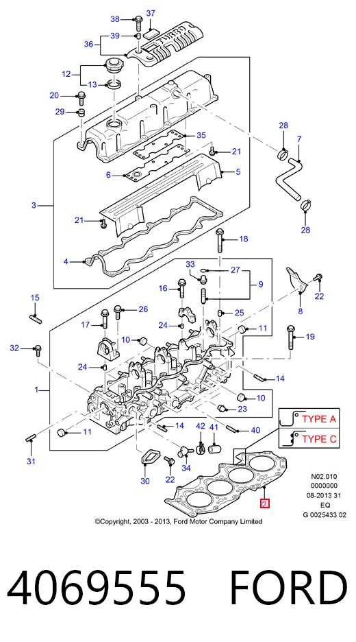 Vedante de cabeça de motor (CBC) Ford Ranger pick-up (ER) (1999 - 2003) 
