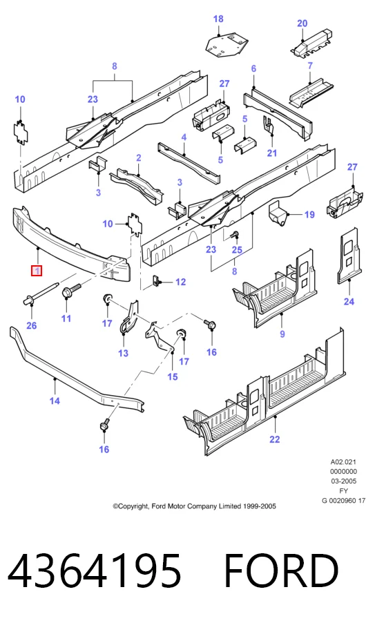  Reforçador do pára-choque dianteiro Ford Transit V сaixa (V184/5) (2000 - 2006) V
