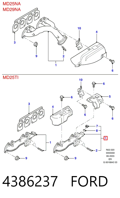 Tubo coletor de escape para Ford Ranger ER