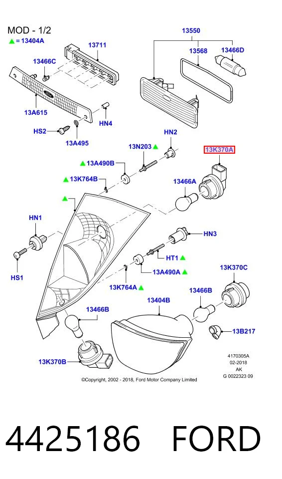4425186 Ford Base (casquilho) da luz traseira
