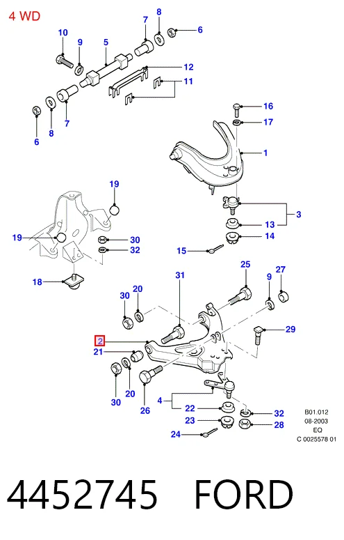Braço oscilante inferior direito de suspensão dianteira UH7534300A Mazda