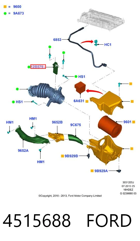 4515688 Ford Sensor de fluxo (consumo) de ar, medidor de consumo M.A.F. - (Mass Airflow)