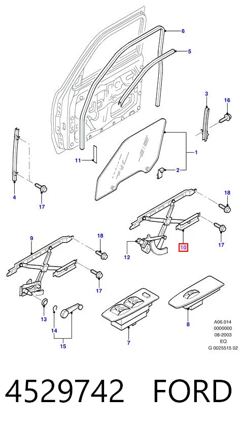 Mecanismo de acionamento de vidro da porta dianteira esquerda para Ford Ranger  EQ
