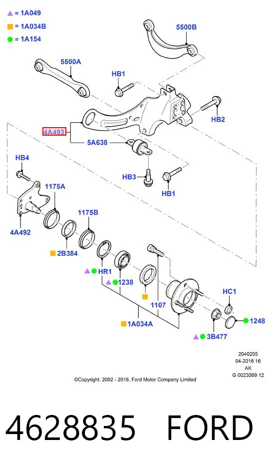 4628835 Ford Braço oscilante (tração) longitudinal inferior esquerdo de suspensão traseira