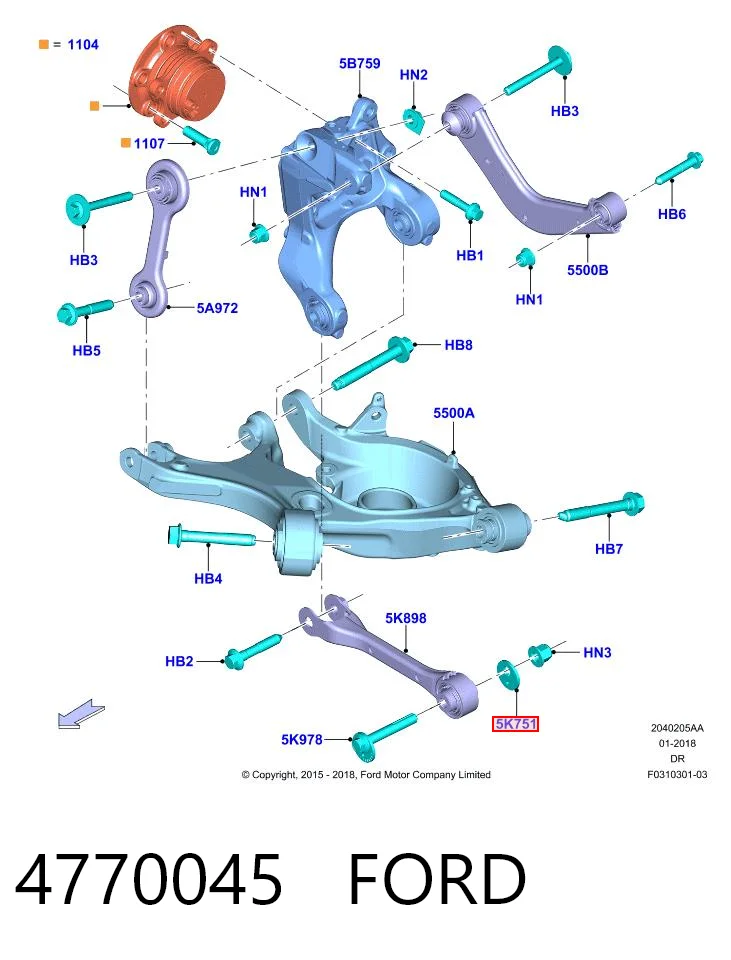 4770045 Ford Arruela de excêntrico de parafuso traseiro de inclinação