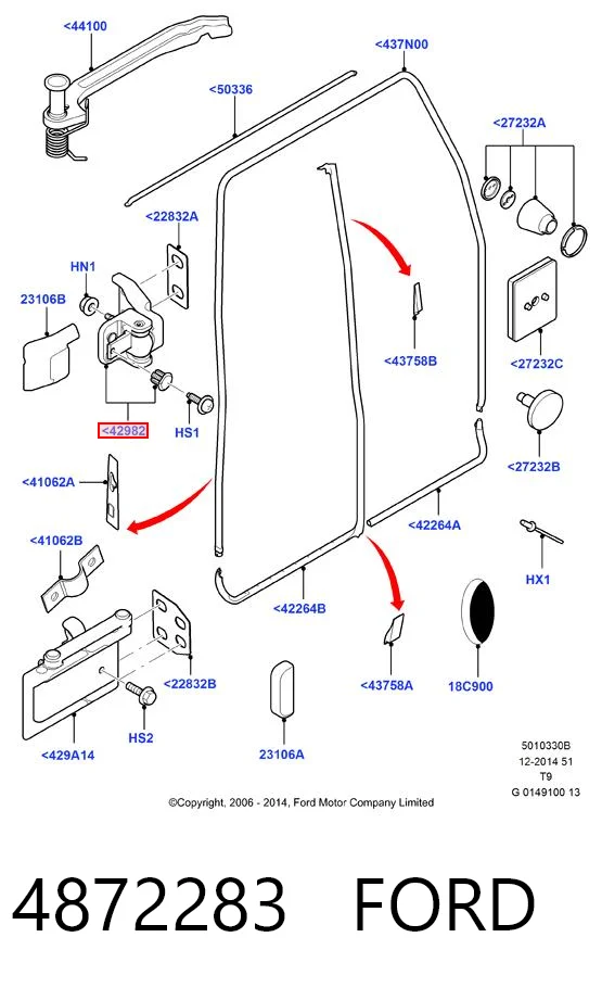 4872283 Ford Gozno direito superior da porta traseira (batente)