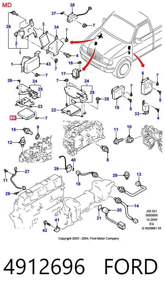 Módulo de direção (Centralina eletrônica) de motor para Ford Ranger EQ