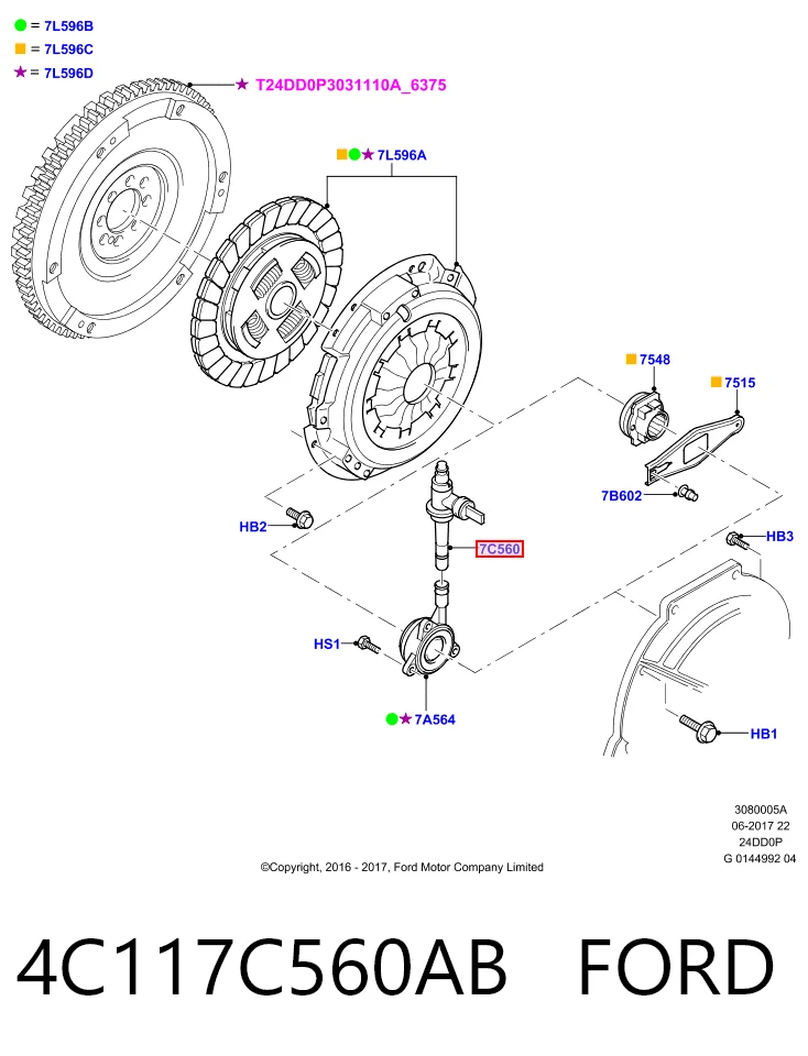 4C117C560AB Ford Mangueira de embraiagem