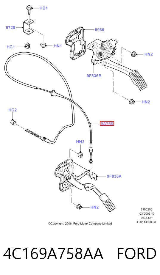 Cabo/pedal de gás (de acelerador) Ford Transit  V184/5 ao melhor preço