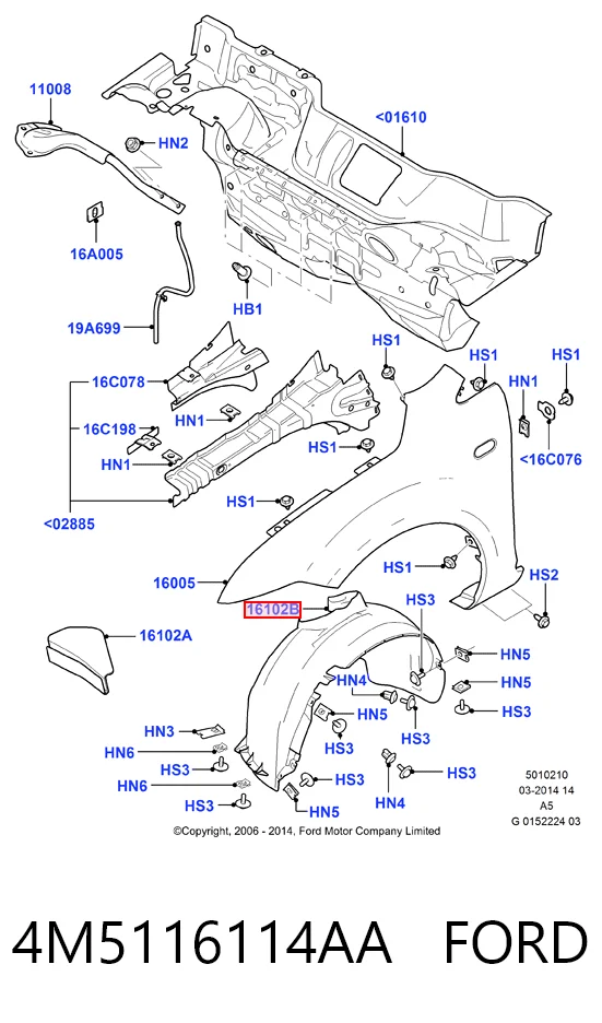  Guarda-barras direito do pára-lama dianteiro Ford Focus II hatchback (DA, HCP, DP) (2004 - 2011) II